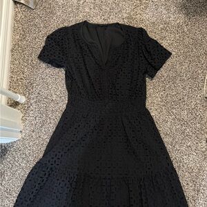 Chic Black Eyelet Midi Dress